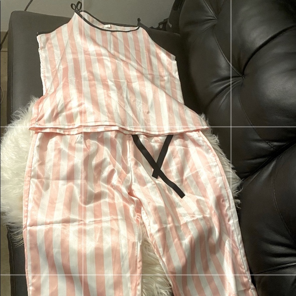 COPY - Satin pink & white stripe pajama pant set NWOT